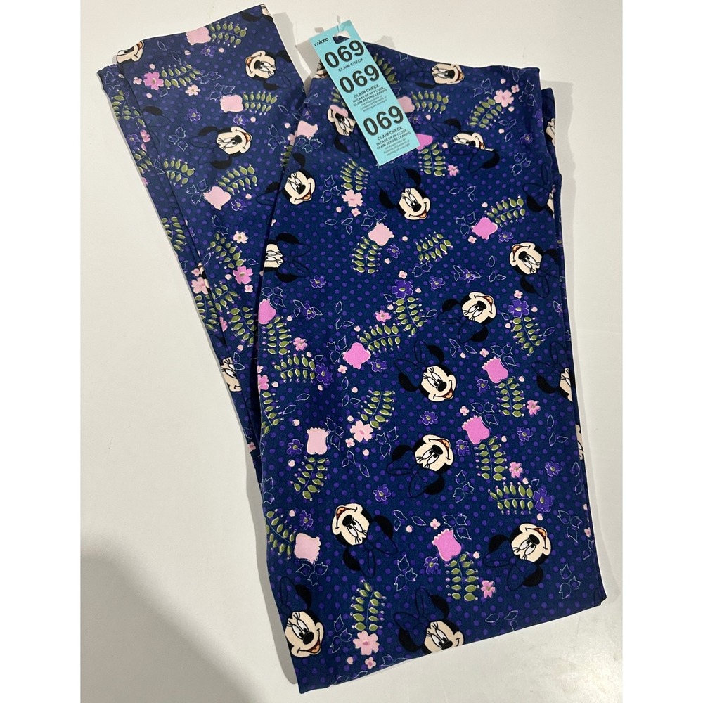 LuLaRoe Disney Minnie Mouse Floral Polka Dot Leggings Tall & Curvy TC Navy Blue